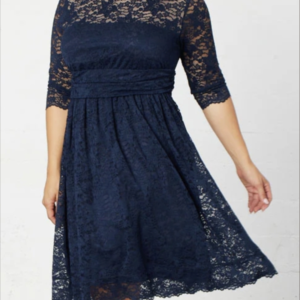 Luna Lace Dress Kiyonna Elegant Navy 2x Quarter Sleeve Cocktail Dress
